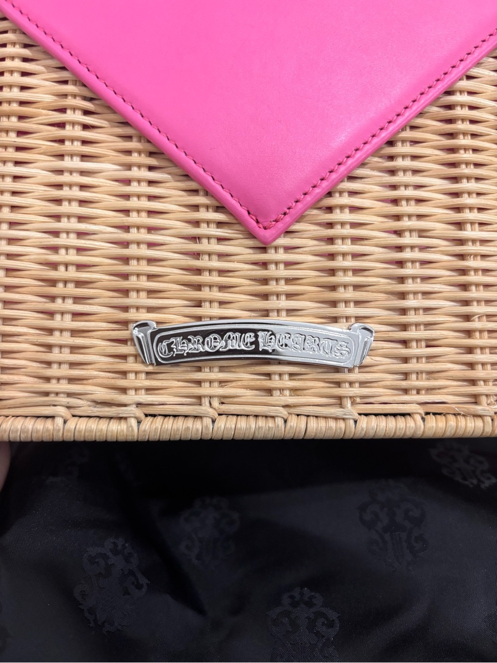 Authentic CHROME HEARTS pink leather woven wicker mini basket 2way bag - Picture 9 of 15